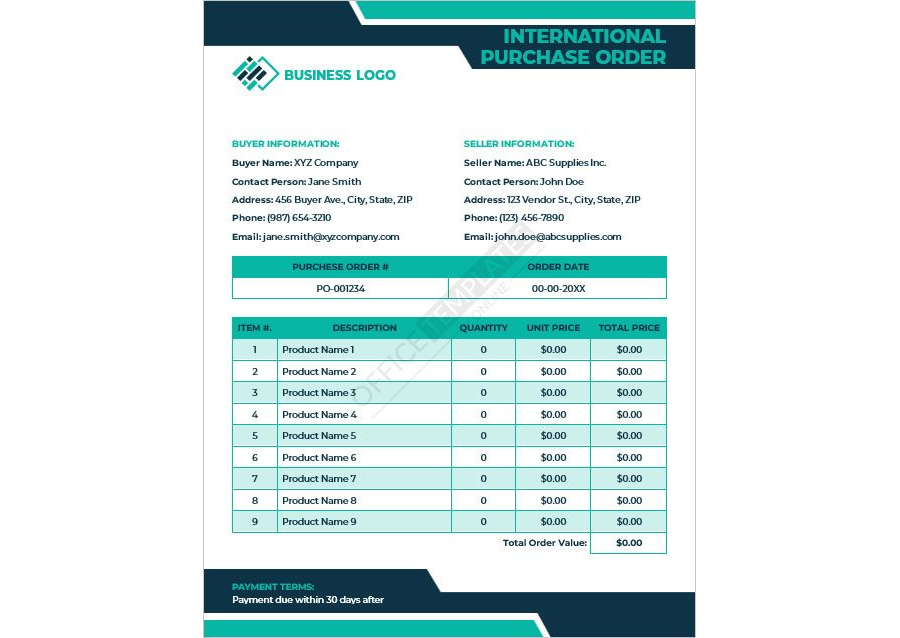 International Purchase Order Template