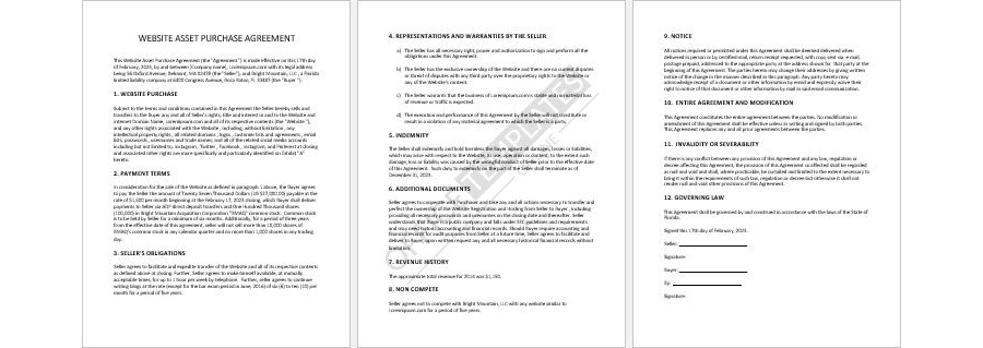 Website Asset Purchase Agreement Template