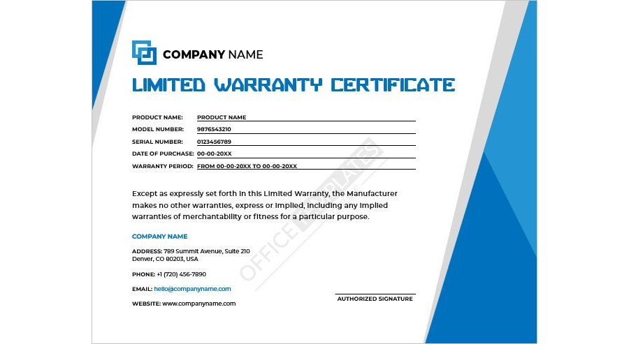 Limited Warranty Certificate Template