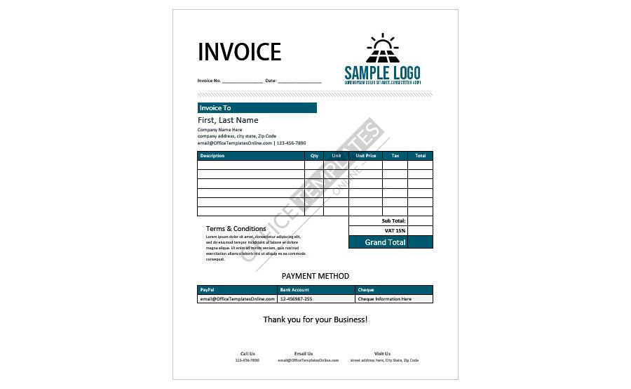Download Invoice Format for Solar Traders in MS Word