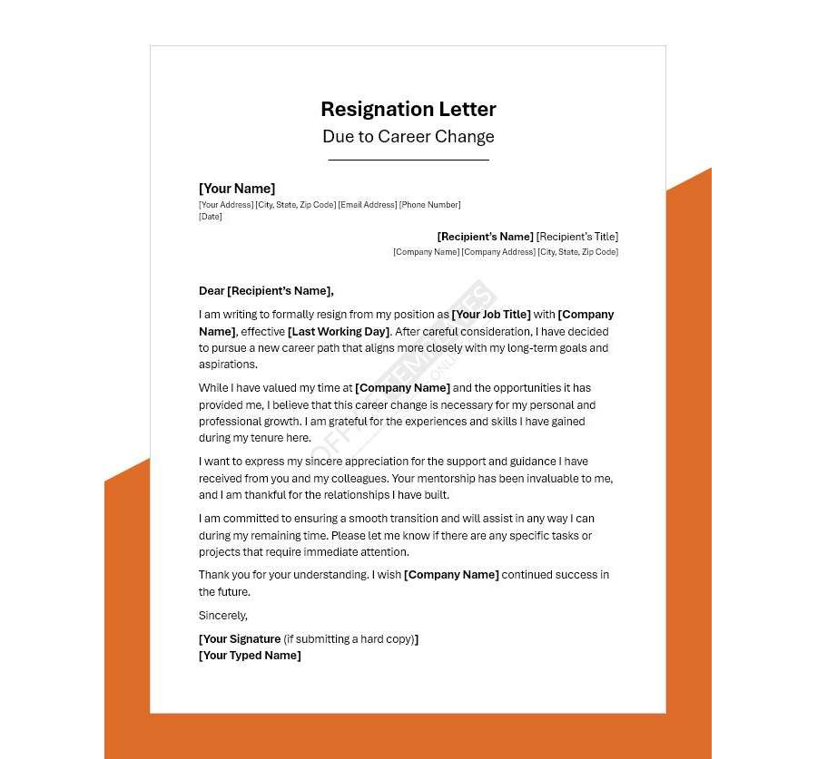 Resignation Letter Due to Career Change