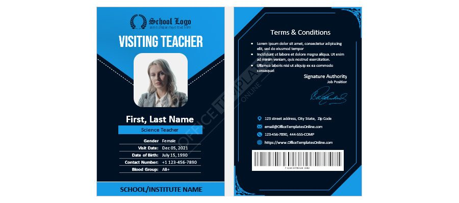 Download Visiting Teacher ID Card Format for MS Word