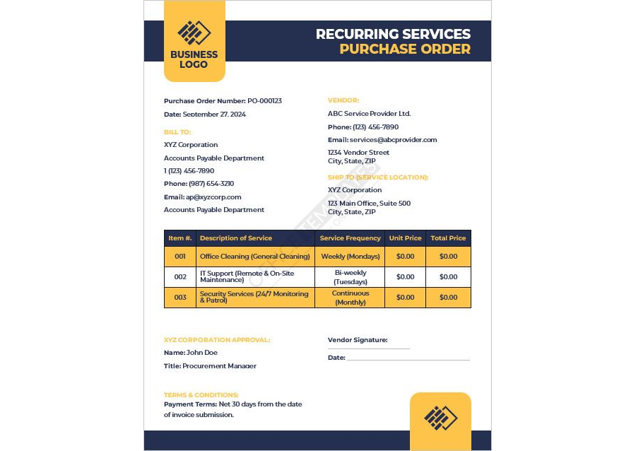 Recurring Services Purchase Order Template