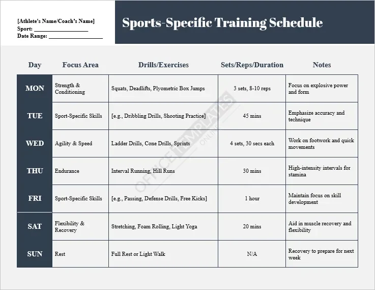Sports-Specific Training Schedule Template