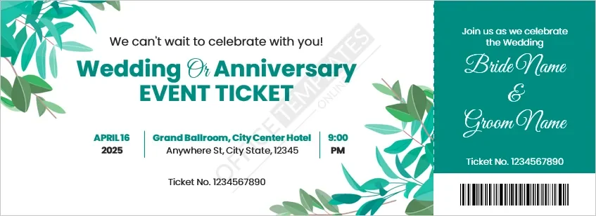 Wedding or Anniversary Event Ticket Template