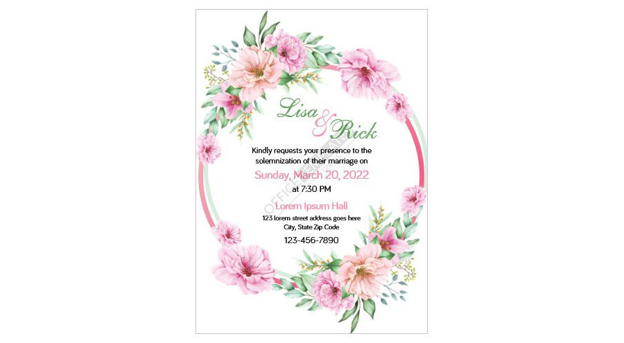 Download Floral Design Wedding Invitation Card Template for MS Word