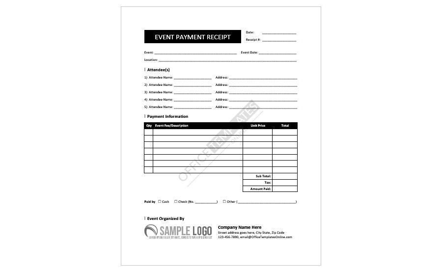 Download Receipt Sample for Event Payment in MS Word