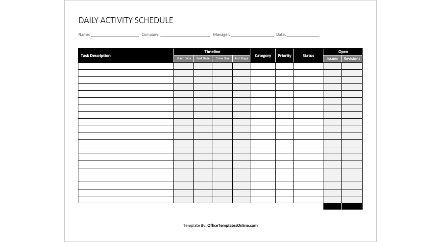 Activity Schedule Template (PDF Version)