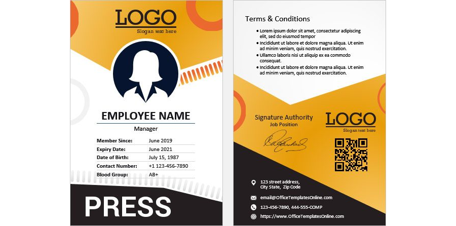 Download Media/Press Manager Identity Card Template for MS Word