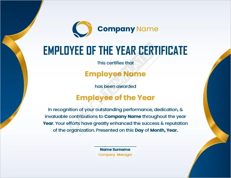 Employee of the Year Certificate Template