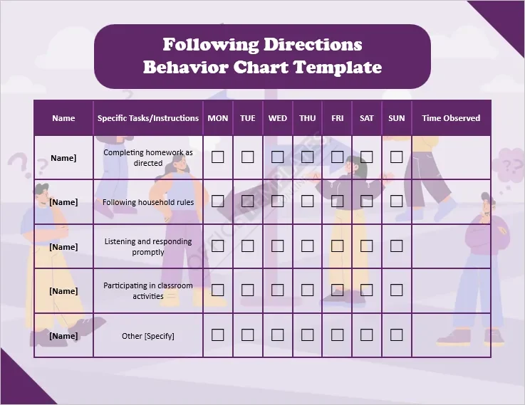 Following Directions Behavior Chart Template