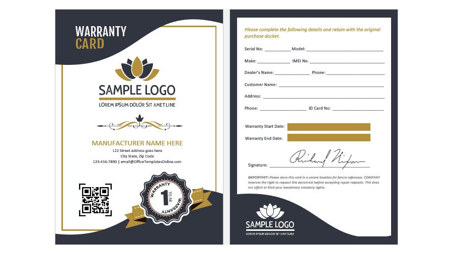 Download Mobile/Phone Warranty Card Design for Microsoft Word