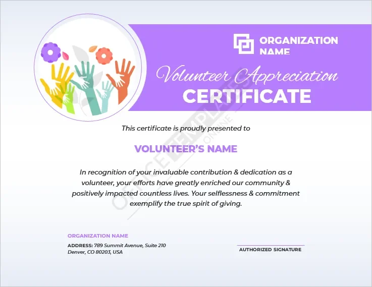 Volunteer Appreciation Certificate Template