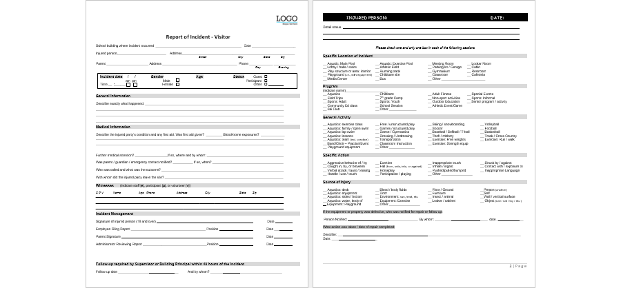 Visitor Incident Report Form