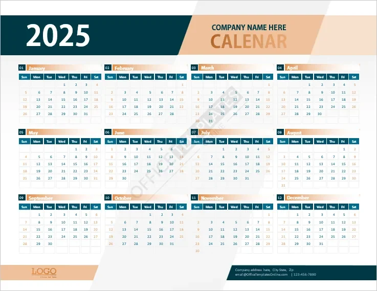 Download Year Calendar Template in Beautiful Colors and Design