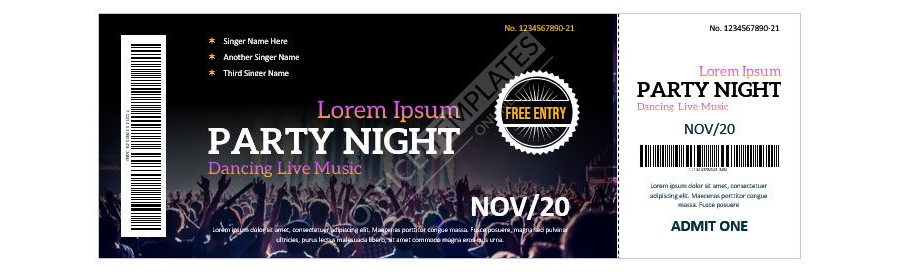 Download Nicely Designed Concert Ticket Sample for MS Word