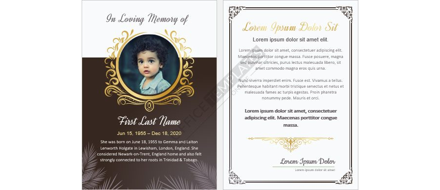 Obituary Card Template for Children in MS Word Format