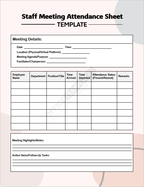Staff Meeting Attendance Sheet Template