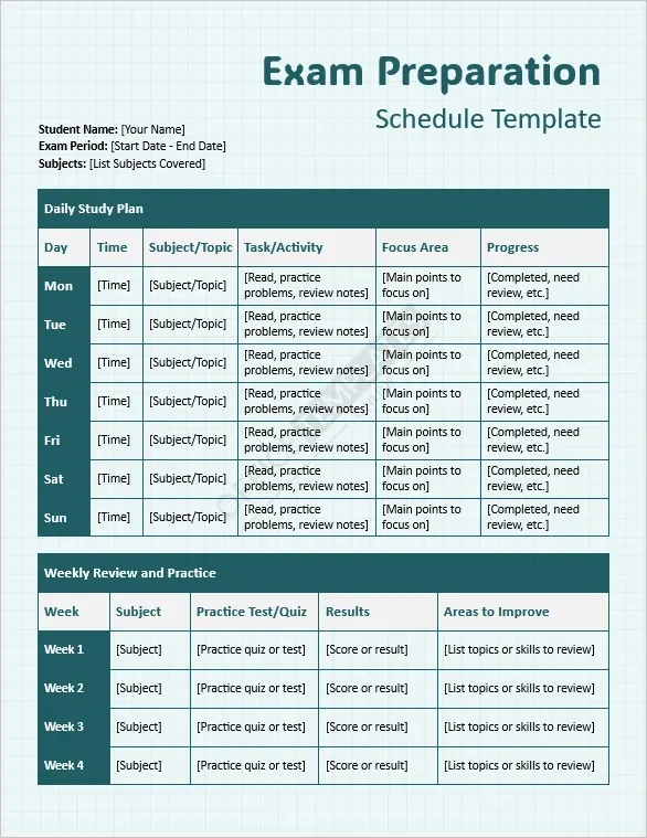 Exam Preparation Schedule