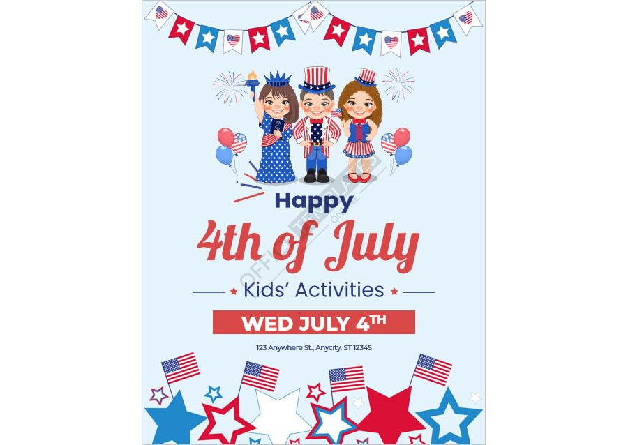 4th July Kids Activities Flyer Template