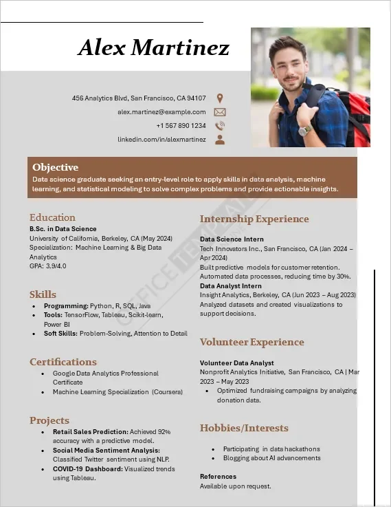 Data Science Fresher Resume Template