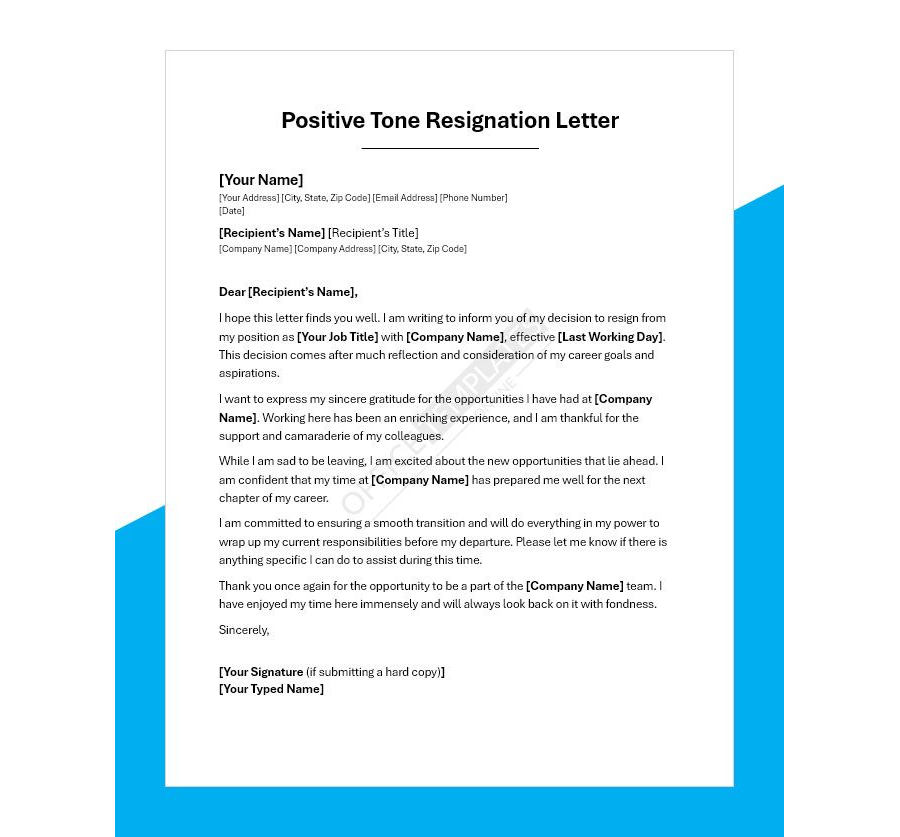 Positive Tone Resignation Letter