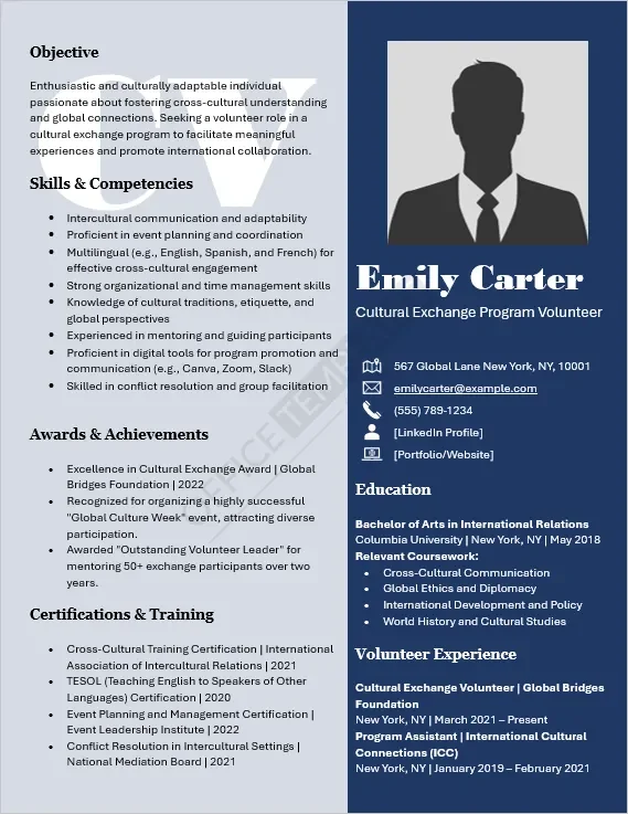 Cultural Exchange Program Volunteer Resume Template