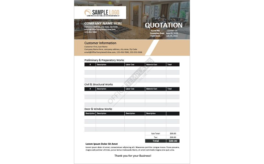 Interior Design Quotation Template in MS Word
