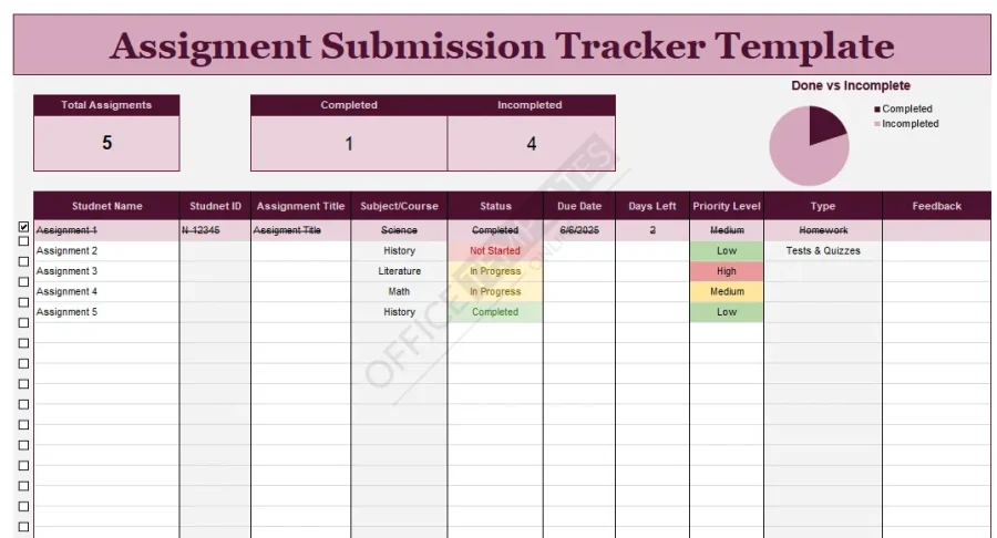 Excel Assignment Submission Tracker Template (Free)
