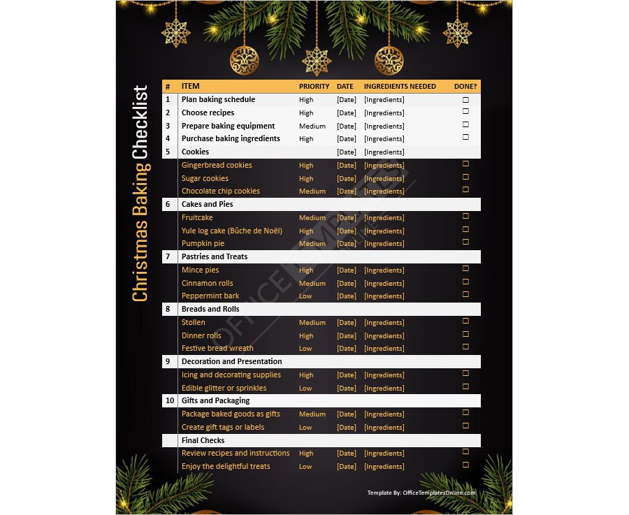 Christmas Baking Checklist Template for MS Word
