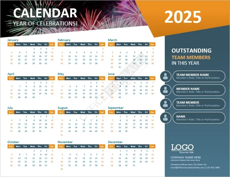Download Year Calendar Template with Best & Leading Team Members of the Year