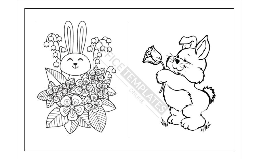 Easter Bunny With Flowers Coloring Page Template