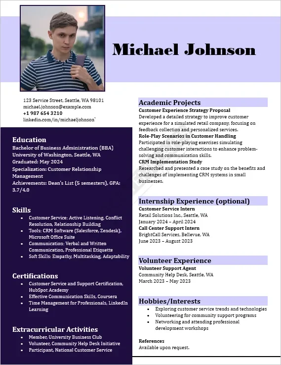 Customer Service Fresher Resume Template