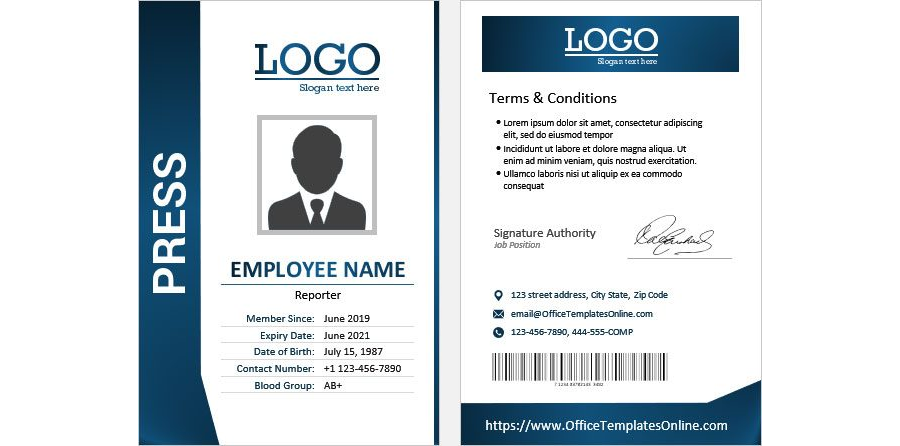Download Press Reporter ID Card Template for MS Word