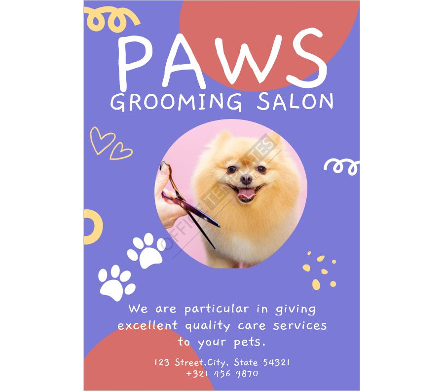 Pet Grooming Poster Template in MS Word Format