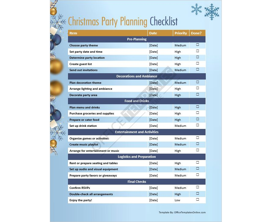 Christmas Party Planning Checklist Template