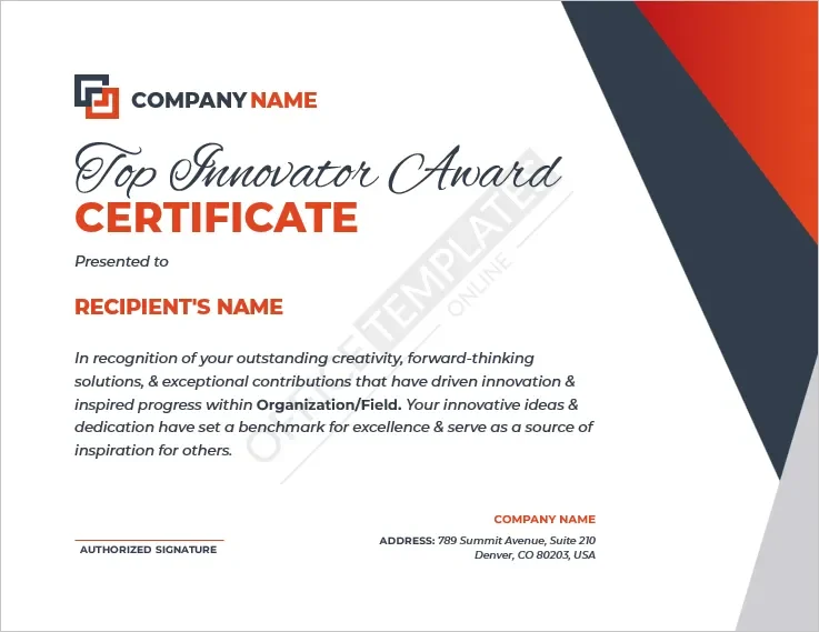 Top Innovator Award Certificate Template