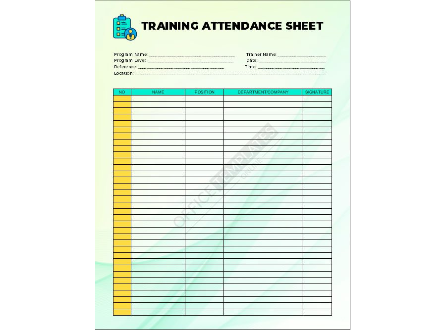 Training Attendance Sheet in MS Excel