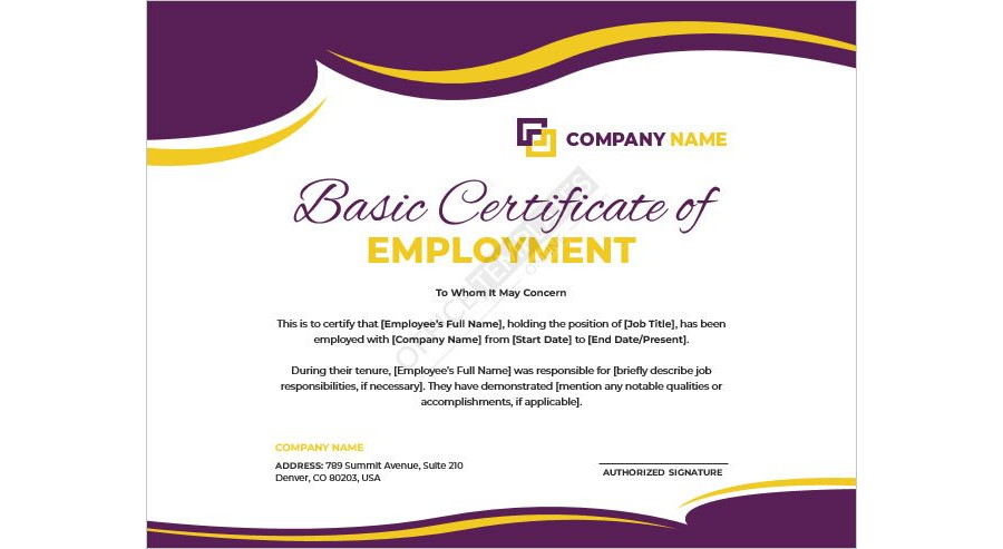 Basic Certificate of Employment Template