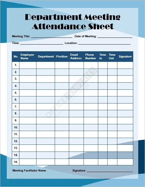 Department Meeting Attendance Sheet Template