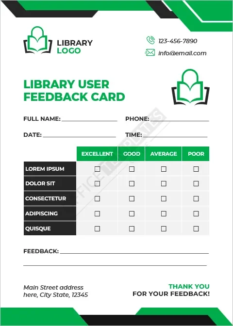Library User Feedback Card Template