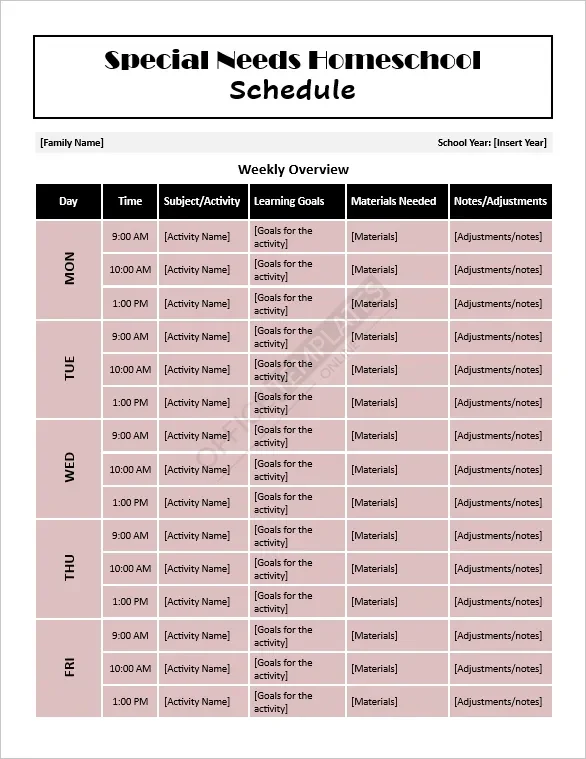 Special Needs Homeschool Schedule