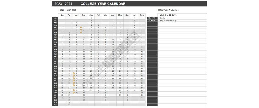 Download College Year Calendar Template with Appointments