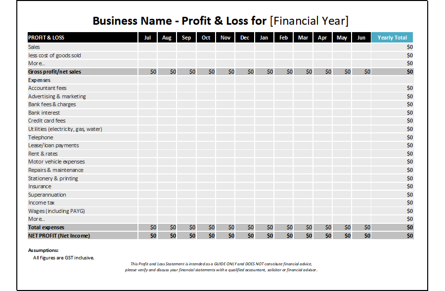 Download Yearly Profit & Loss Template