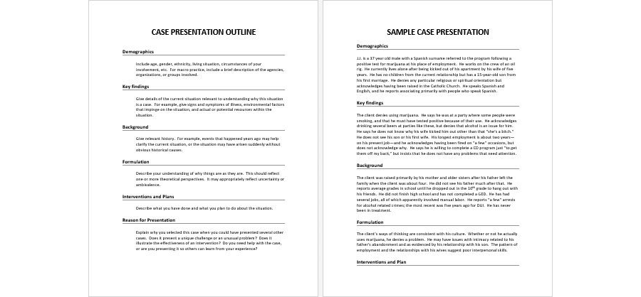 Download Case Presentation Outline Template with Sample Data