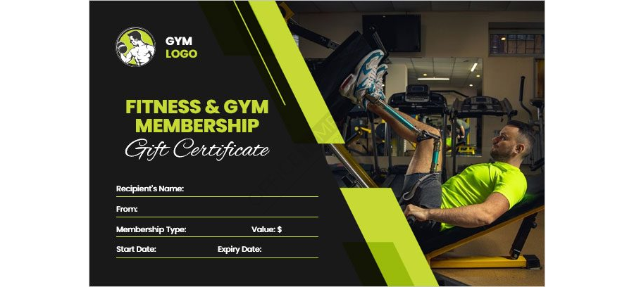 Fitness or Gym Membership Gift Certificate Template
