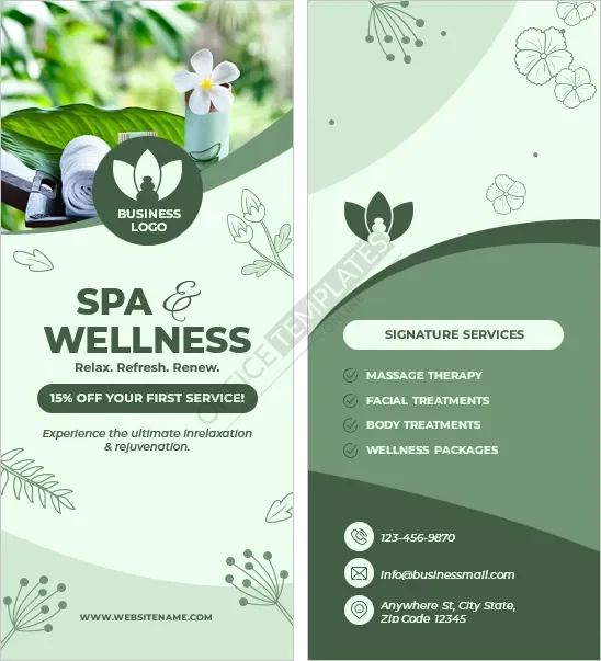 Spa or Wellness Center Services Rack Card Template