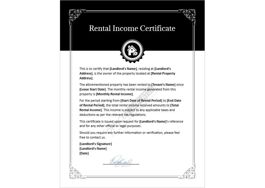 Comprehensive Rental Income Certificate Template