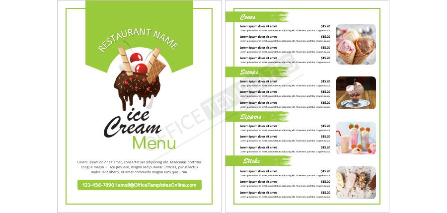 Ice Cream Menu Template for MS Word