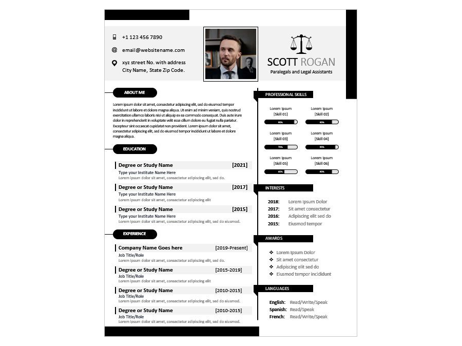 Download Professional Resume Template for Law & Legal Jobs in Microsoft Word